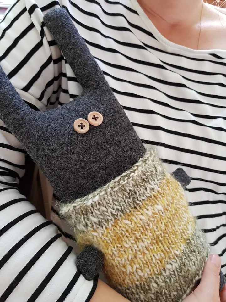 Big Black rabbit in sweater, sewing and knitting patterns PDF, digital tutorial, diy stuffed animal