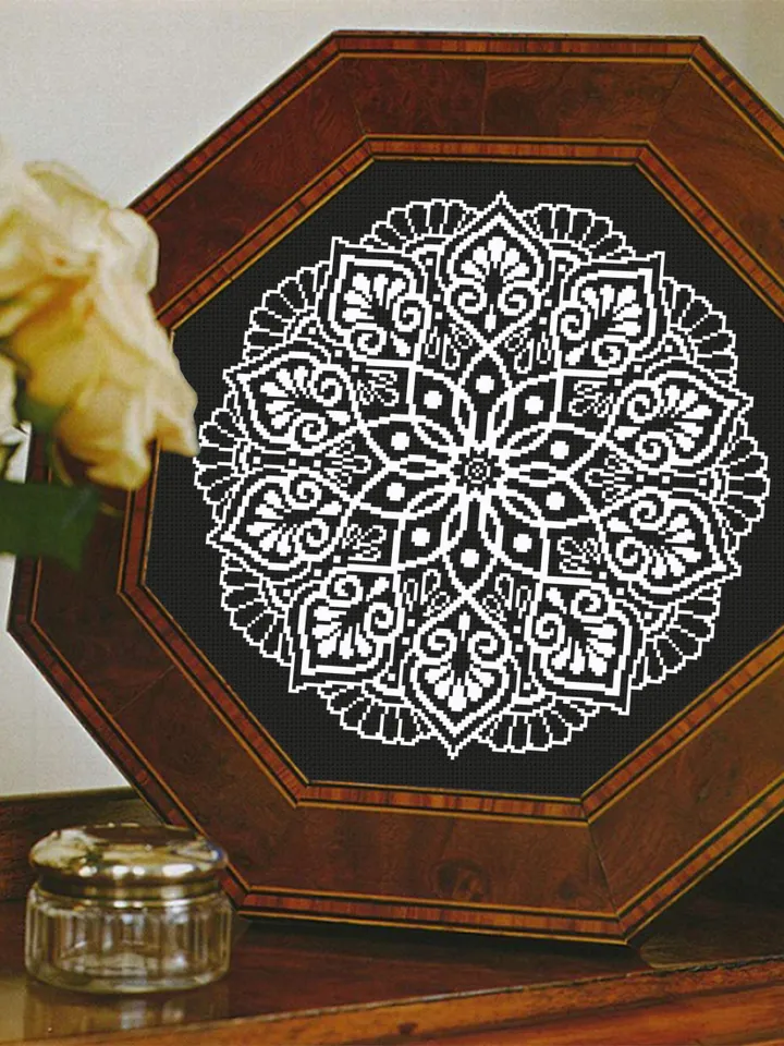 Easy mandala cross stitch pattern download PDF Simple mandala digital Monochrome cross stitch floral sampler Modern cross stitch chart #M159
