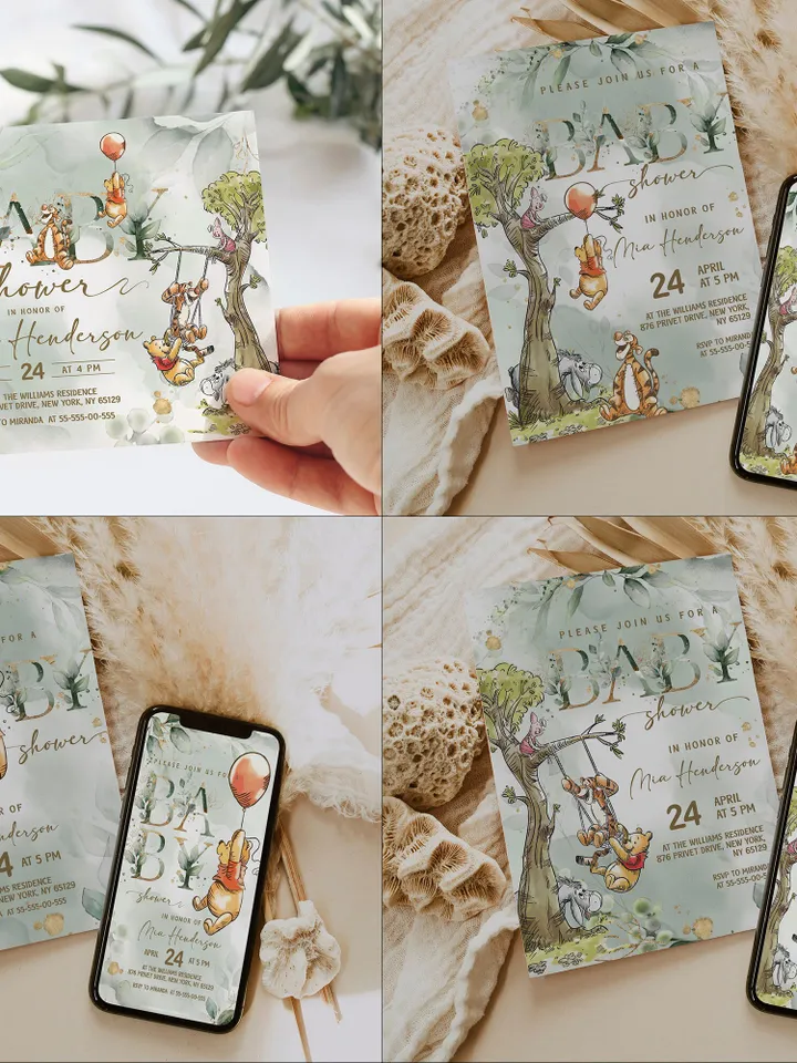 Winnie the Pooh Baby Shower Bundle; Large Winnie the Pooh Baby Shower Set; Honey Bear Baby Shower; We can Bearly Wait shower bundle; pg123