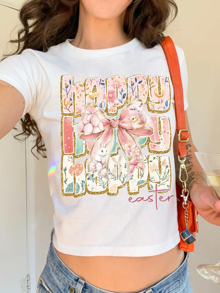 Happy Easter Coquette PNG, Retro Easter Png, Easter Bunny Png, Floral Spring Png, Pink Easter Coquette Bow Png, Easter Shirt Design