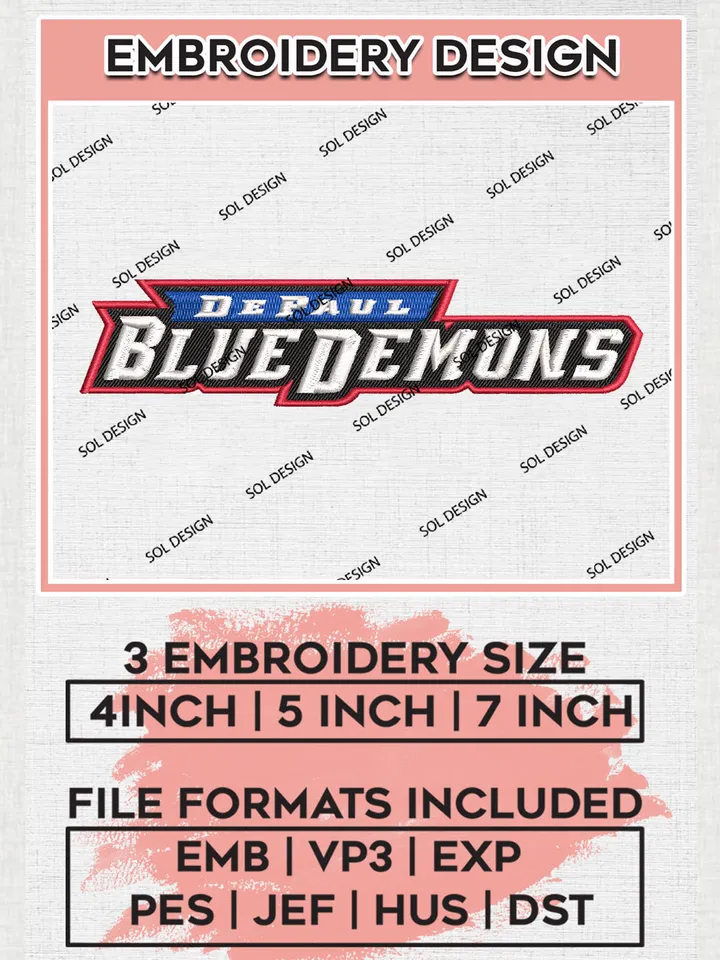 DePaul Blue Demons College Team Writing Logo Embroidery Design Files, NCAA DePaul Blue Demons Machine Embroidery, NCAA Teams, 3 sizes, NCAA Machine embroidery designs, Digital Download
