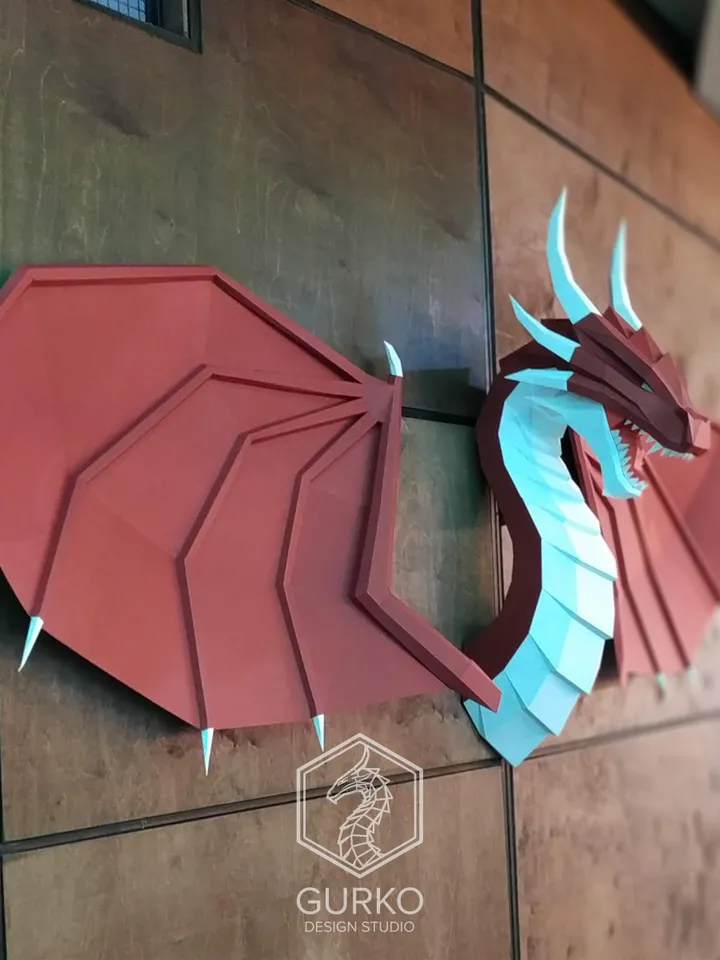 Papercraft Awesome Dragon With Wings, Digital Template, PDF Download, Gurko, 3D Low Poly, Pepakura, DIY Origami Sculpture, Paper Decor, Gift