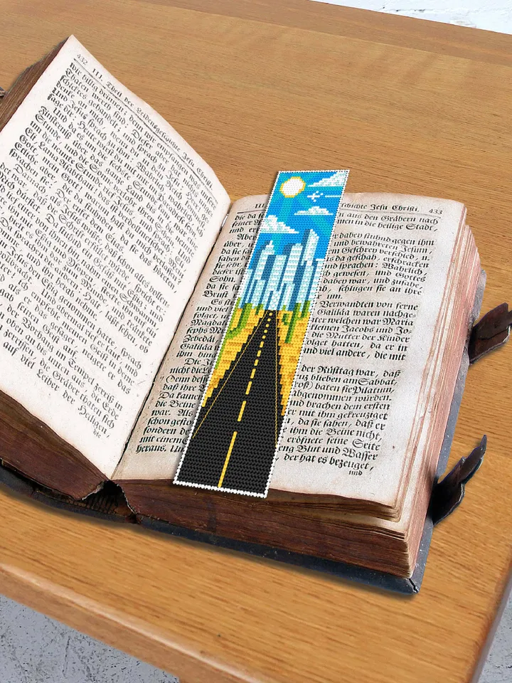 Bookmark cross stitch pattern download PDF Nature landscape cross stitch chart Modern handmade bookmark digital Road trip cross stitch #B67