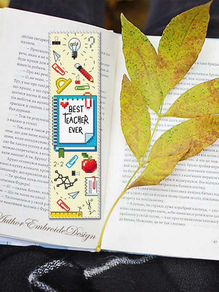 Teacher bookmark cross stitch pattern PDF download Best teacher ever, Handmade bookmark pattern digital PDF, Teachers day gift School #B353