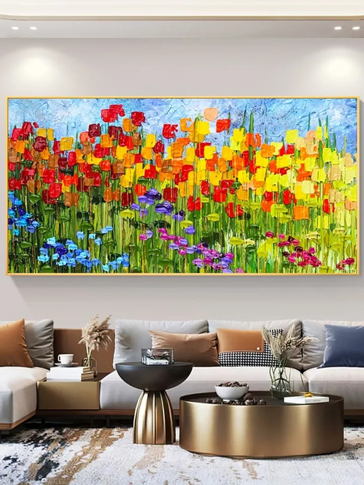 Original Painting On Canvas, Large Wall Art, Boho Wall Décor, Colorful Flower Oil Painting, Home Decor,Modern art,Abstract Art,Bedroom Decor