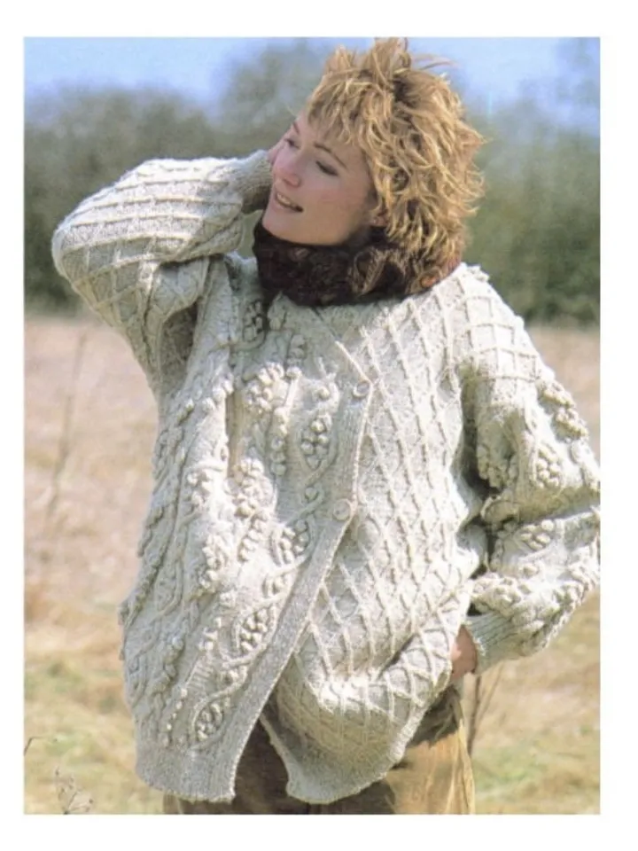 Knitting cardigan pattern, aran knitting pattern, texture cardigan, bobble cardigan knitting pdf