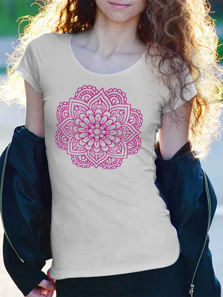Flower mandala cross stitch pattern download PDF Monochrome floral ornament cross stitch chart, Easy mandala embroidery DIY Home decor #M138