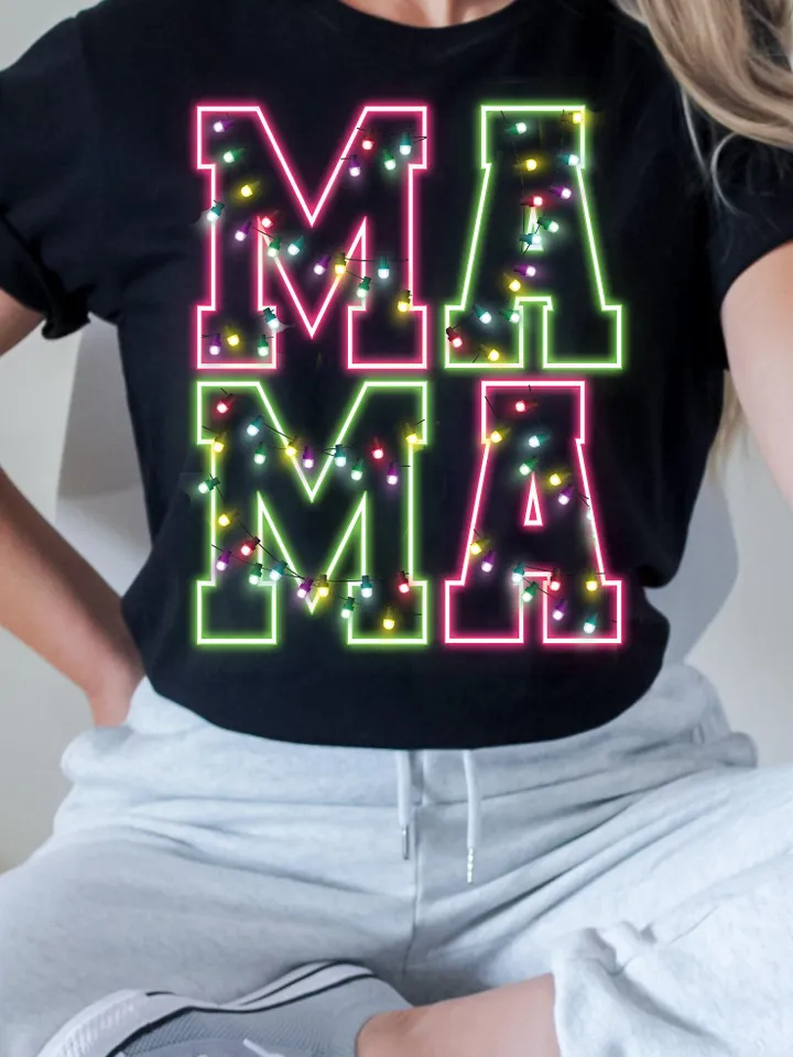 Neon Christmas Mama Shirt Sublimation Christmas PNG Mama PNG Christmas Lights Sparkly PNG Neon Christmas png
