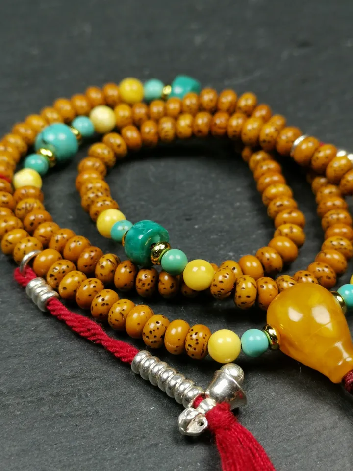 Gandhanra Tibetan ARTISAN Lotus Seed Beads Mala,5mm Mini Size Prayer Beads Bracelet for Women,Assorted Turquoise,Agate,Silver,Glaze