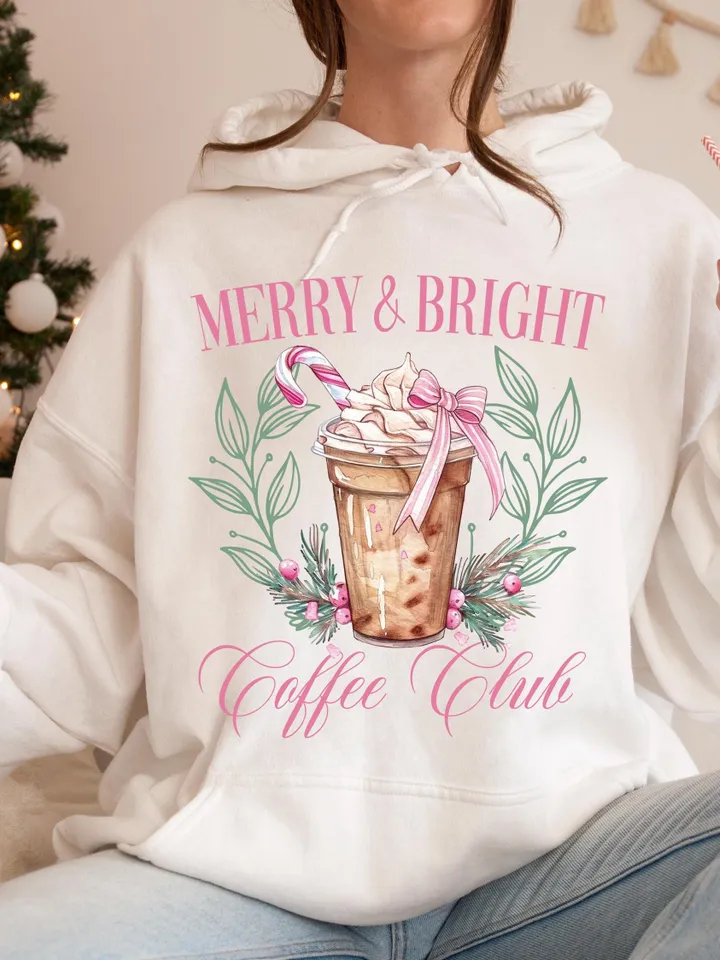 Pink Christmas Coffee Club, png, Christmas Coquette Bow png, Pink Christmas png, Girly png, Aesthetic png, Merry Christmas png, Merry Bright