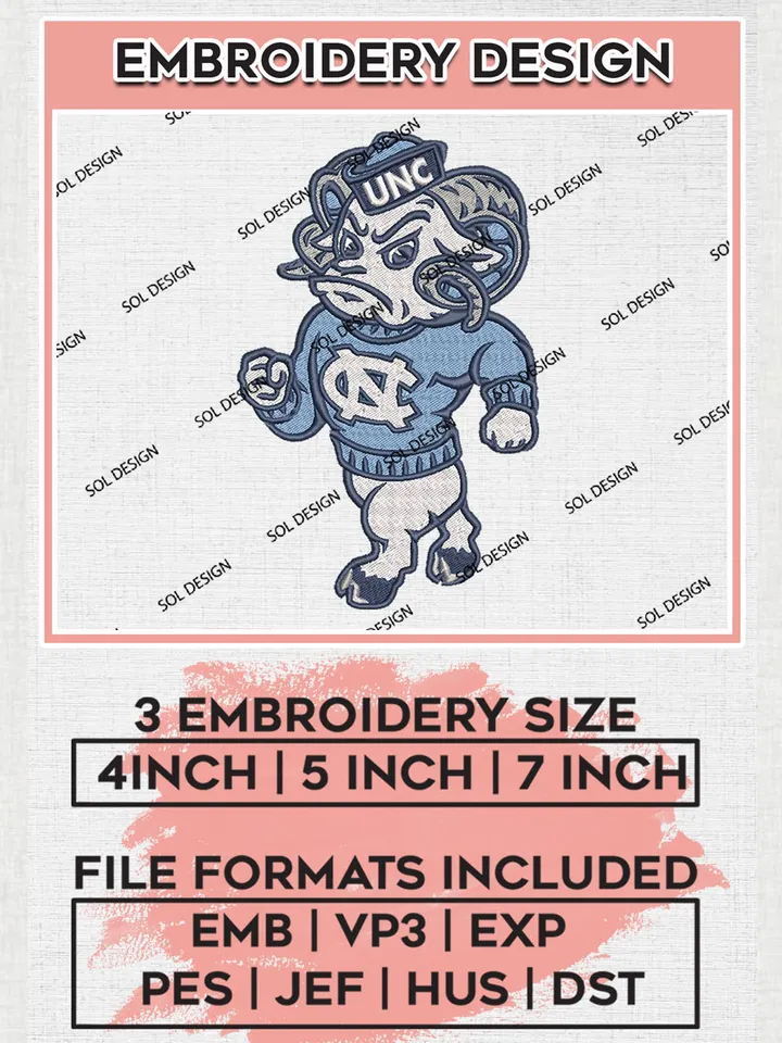 NCAA North Carolina Tar Heels Team Mascot Logo embroidery designs, NCAA North Carolina Tar Heels Logo Machine embroidery designs, NCAA Team Logo embroidery designs, NCAA Game Day Machine embroidery designs, Digital Download
