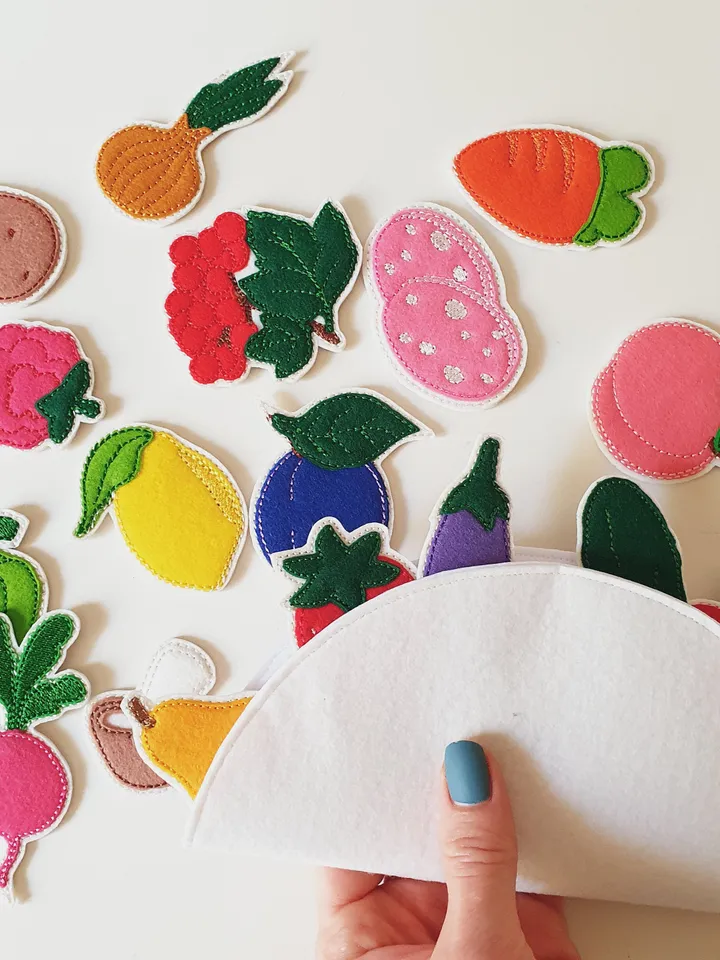 Felt Food ITH Embroidery Design Set, Fruits and Vegetables Pattern, Play Kitchen Toys, Educational Pattern 4x4 Hoop Download