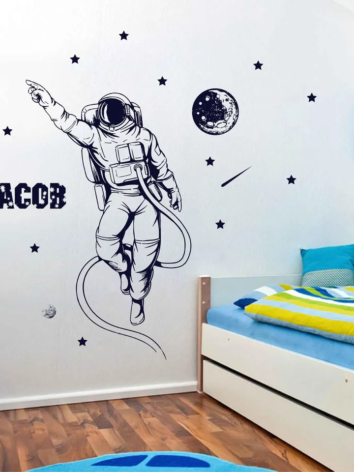 Name Astronaut Wall Decal Space Personalized Stars Sticker ik3950