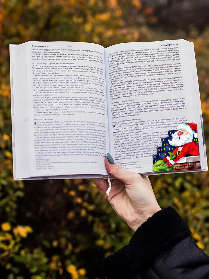 Christmas corner bookmark cross stitch pattern PDF download Santa on the roof cross stitch chart, Christmas bookmark pattern digital #B393