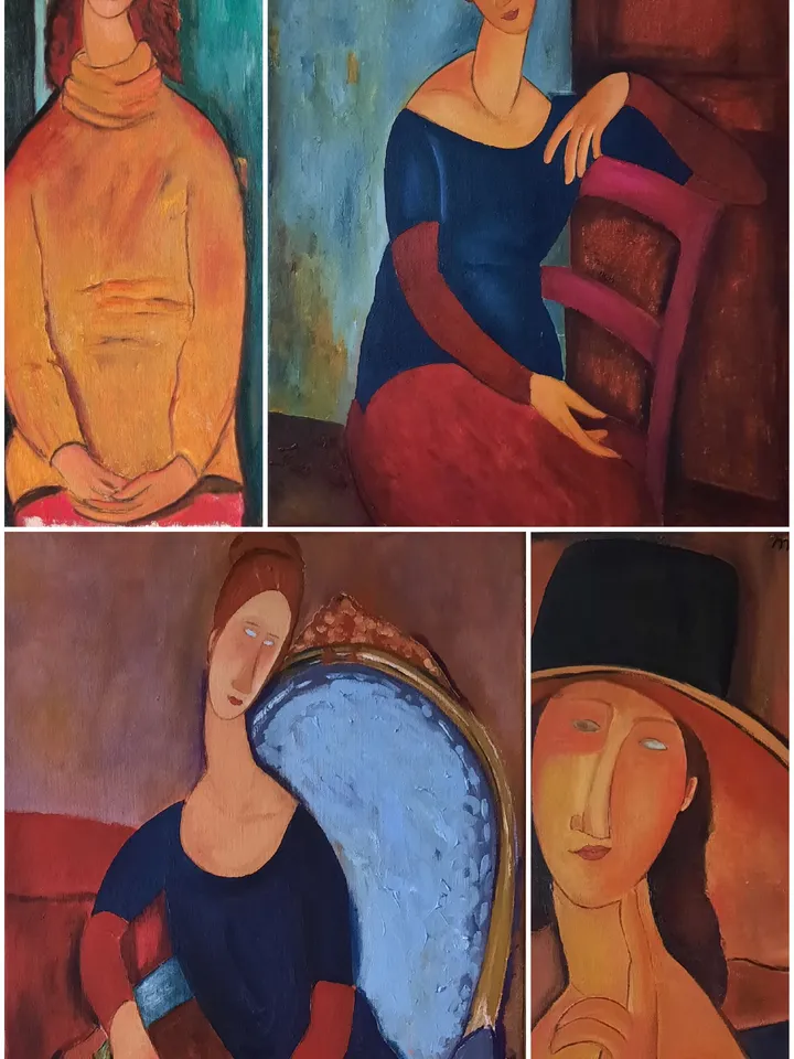 Collection oil paintings Modigliani artwork Woman portraits Vintage paintings Vintage style