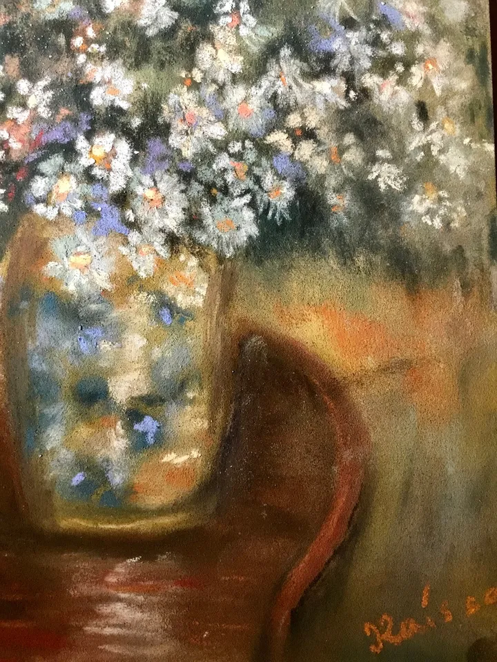 Bouquet of flowers in a vase,original soft pastel painting on specialized paper,impressionistic flowers painting,wall hanging,gift.