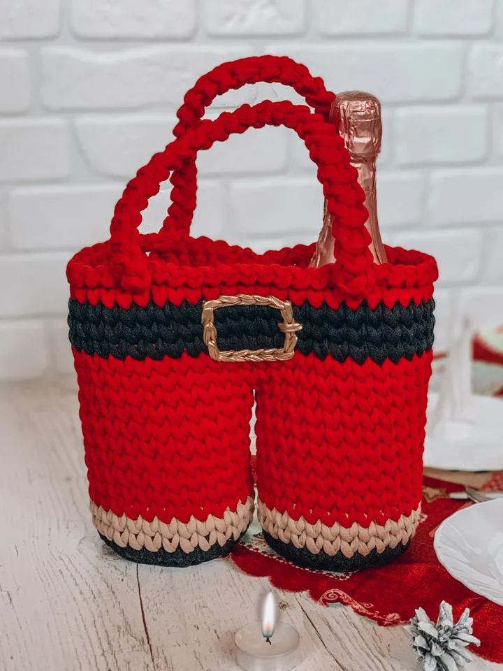 Crochet Santa’s pants basket, PDF pattern, digital instant download