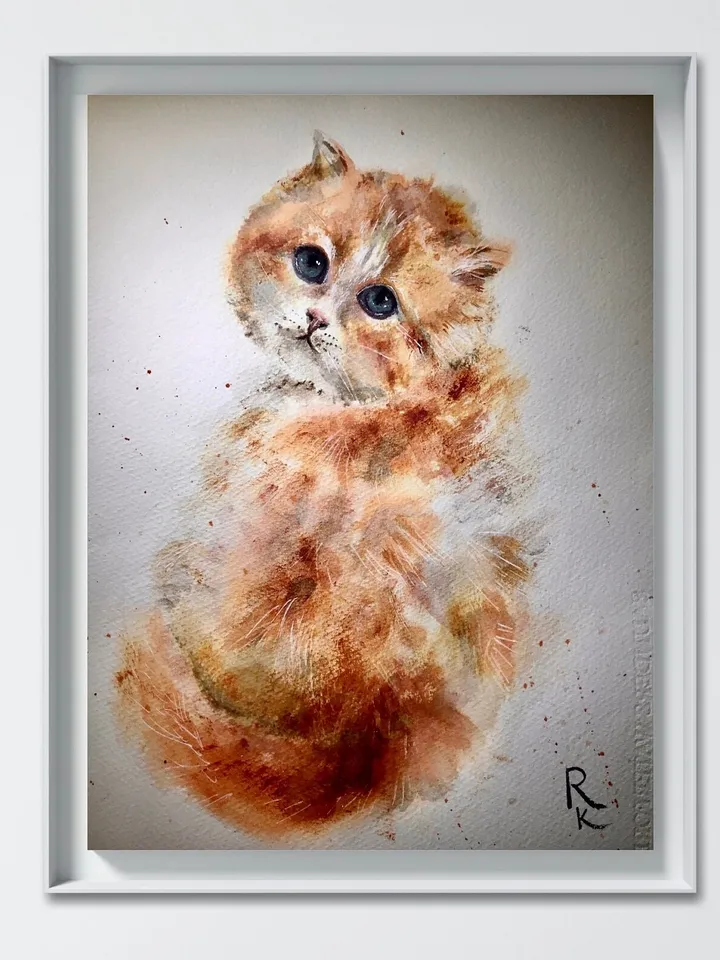 Cat painting,Ginger cat original watercolour painting,cat lovers gift,nursery room art,animals watercolour painting,original watercolour