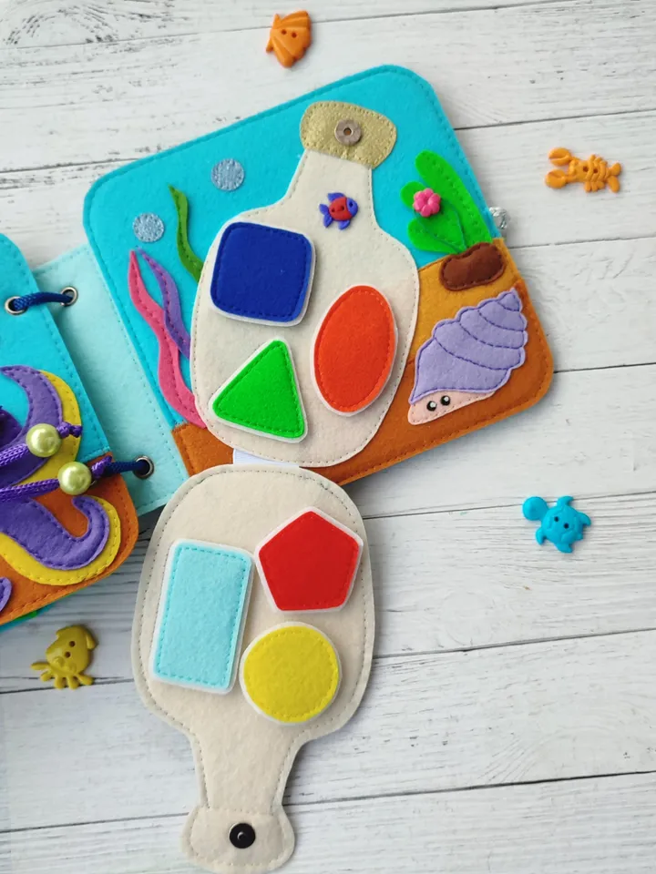 Sea Animals Quiet book pattern PDF & Tutorial, Felt book pattern svg, DYI Quiet book ideas, Sensory toys, Pdf felt sewing pattern toddler