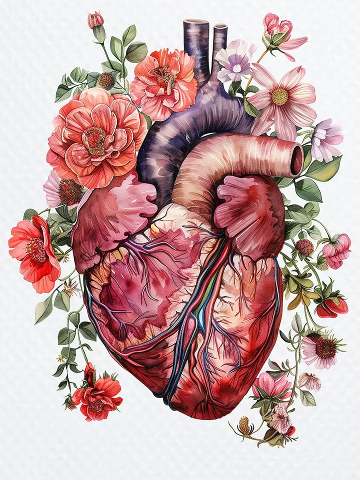 10 Floral Human Heart PNG Clipart, Printable Watercolor Anatomical Heart clipart for sublimation, Digital download, Paper craft, journals