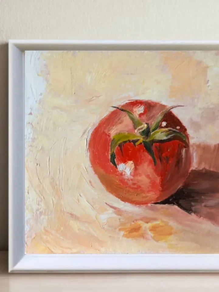 Original oil Painting Still Life red tomato Mini Wall Art