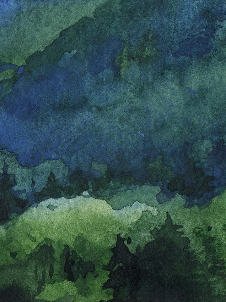 Watercolor poster with mountains, Watercolor digital file, Printable, Art poster, Blue-green landscape, Art print