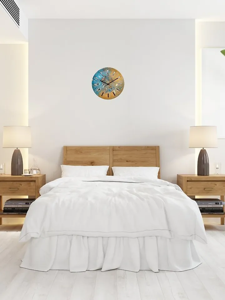 Textural blue wall clock Hand painted clock Unique abstract artistic wall clock