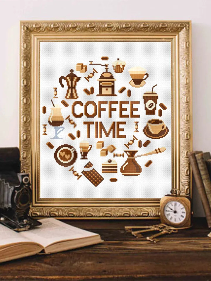 Coffee quote cross stitch pattern download PDF, Coffee sampler cross stitch chart, Coffee time embroidery PDF, DIY coffee home decor #Q54