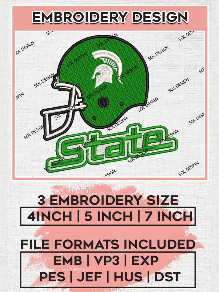 NCAA Michigan State Spartans Team Helmet Logo Embroidery Design Files, NCAA Michigan State Spartans Machine Embroidery, NCAA Teams, 3 sizes, NCAA Machine embroidery designs, Digital Download