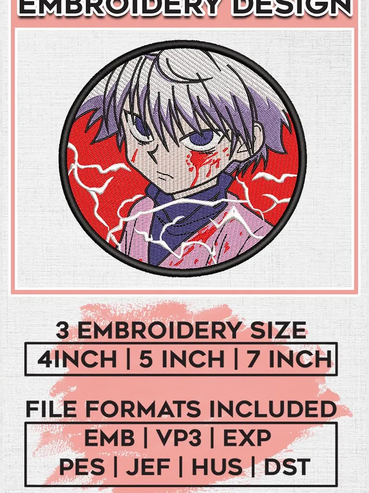 Kilua Rectangle embroidery design, Hunter x hunter embroidery, anime design, embroidery file, anime shirt, Digital Download EMB_ANIME_88