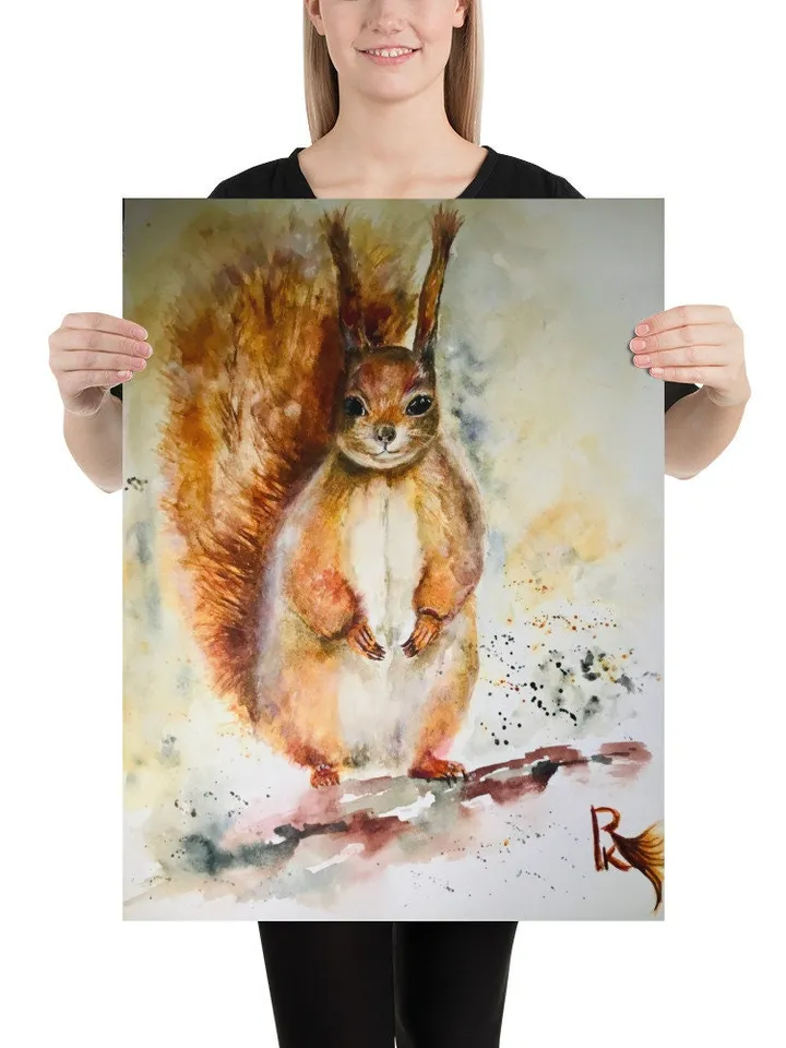 Squirrel Photo paper poster made with my original watercolour painting,animals posters,nursery room wall art