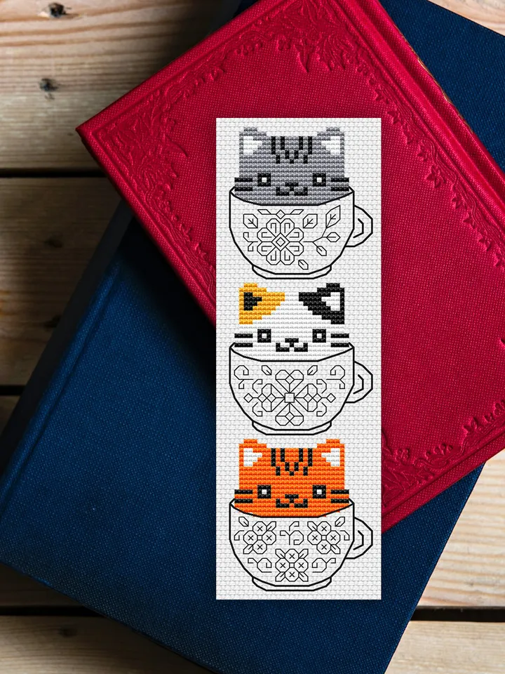 Kittens cross stitch bookmark pattern