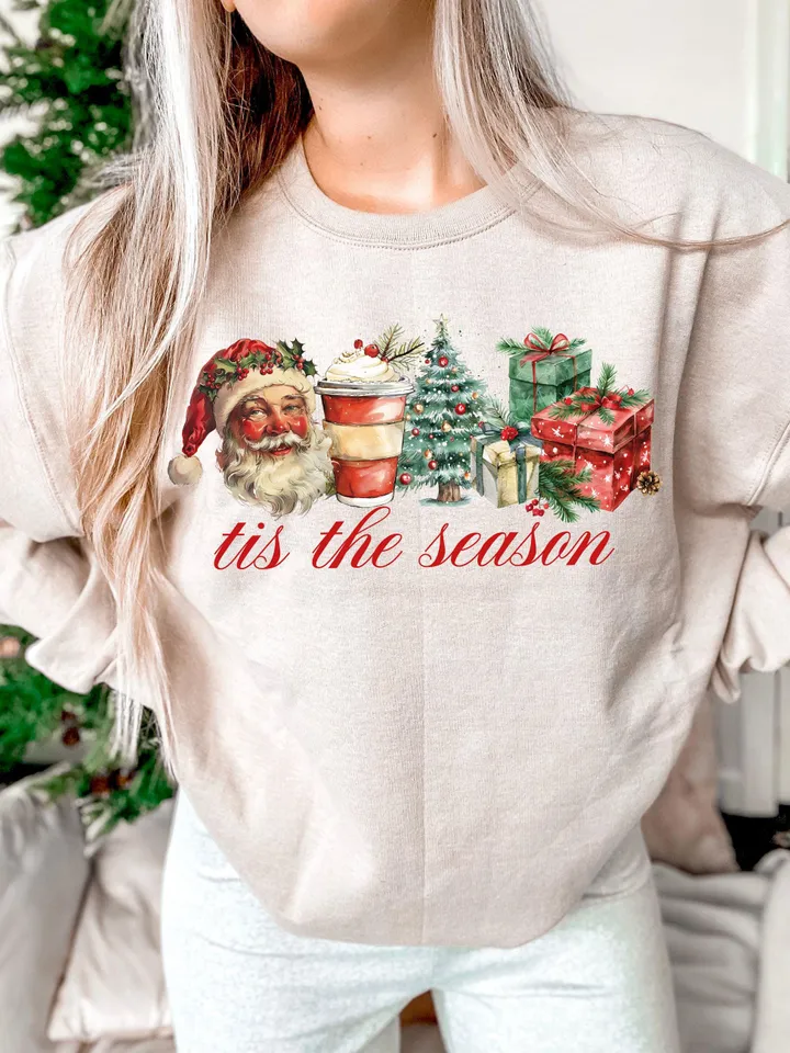 Retro Christmas png, Tis the Season Png, Santa Claus png, Watercolor Christmas png, Christmas sublimation, Merry Christmas, Christmas vibes