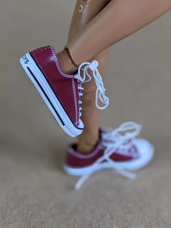 Premium red low sneakers for 12 inch male dolls