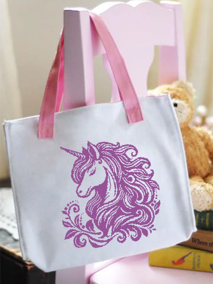 Unicorn cross stitch pattern PDF download Simple monochrome cross stitch chart, Cute unicorn pattern digital PDF, Beginner cross stitch #K49