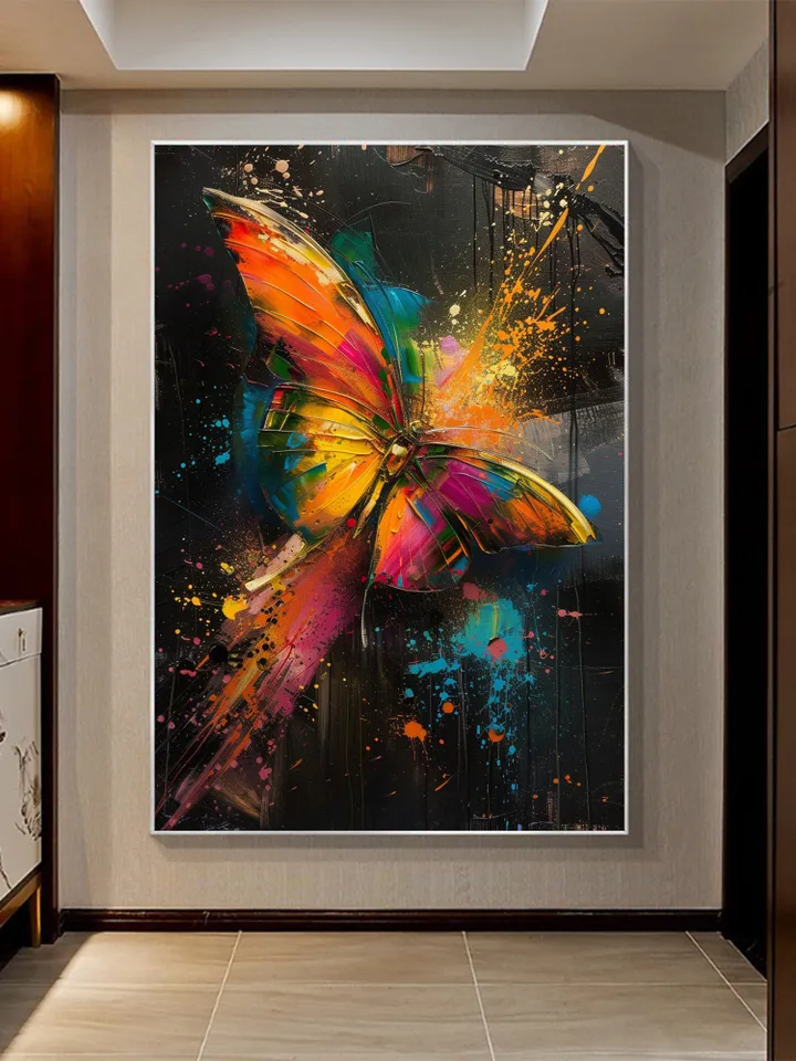 Original Colorful Butterfly Oil Painting On Canvas, Large Wall Art, Abstract Animals Painting, Living Room Wall Decor, Custom Painting