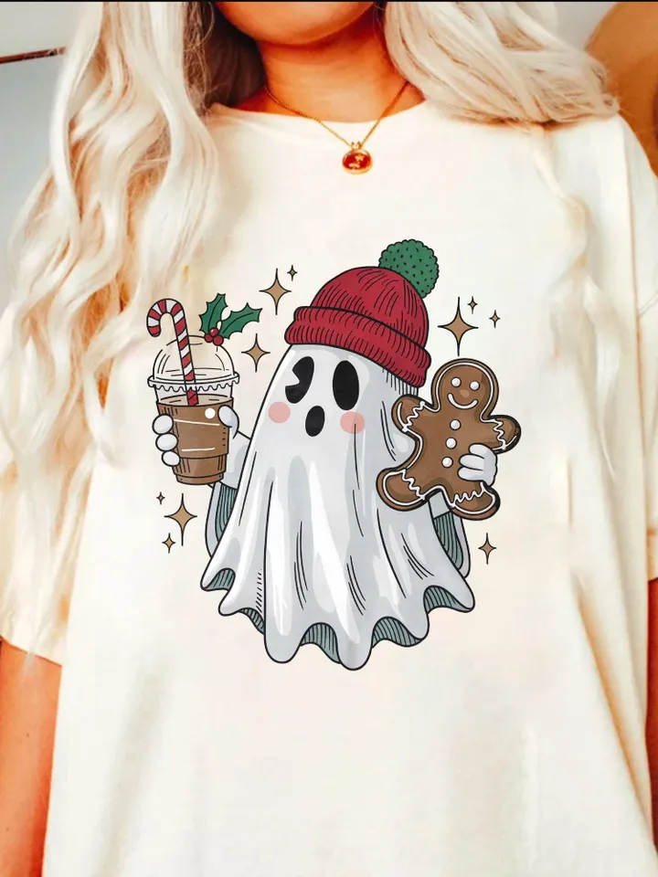 Vintage Christmas Ghost PNG for Retro Coffee Decor & Halloween Fun, Holiday PNG, Boojee Ghost - Spooky Holiday Decor, Christmas Trending Png