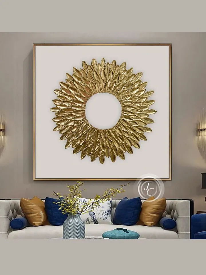 Gold and White Abstract Wall Art Modern Original Painting | Gold Petals Textured artwork Golden modern wall decor