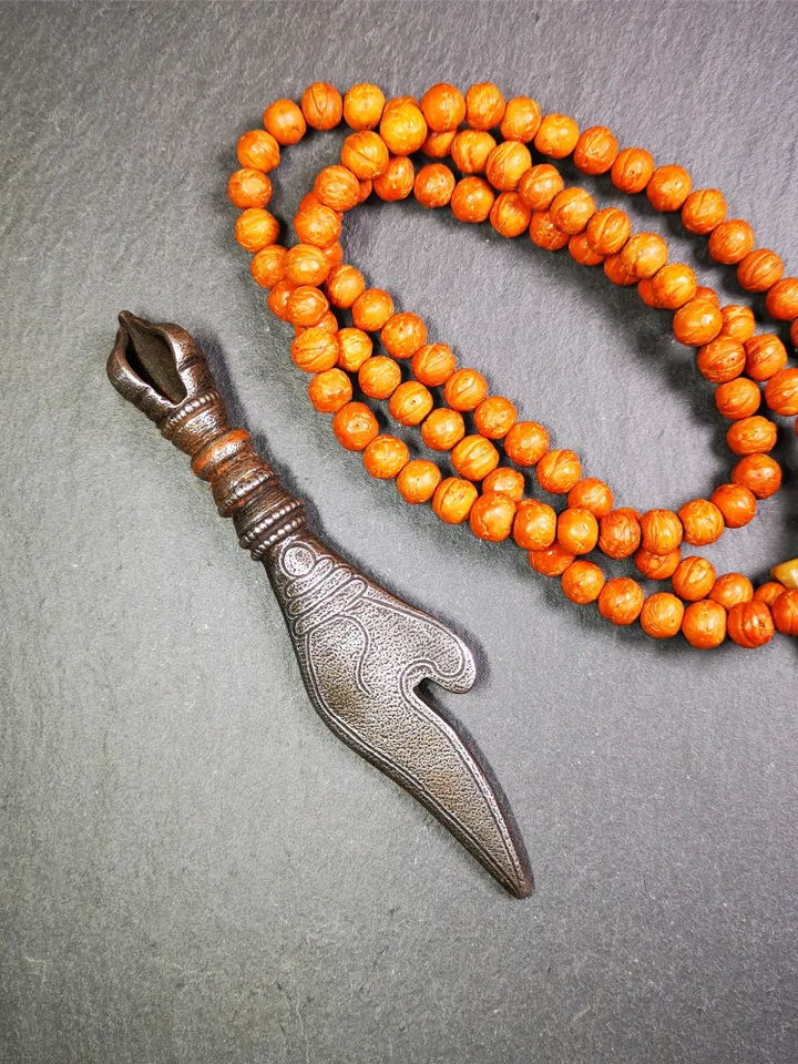 Gandhanra Tibetan Amulet Kila Dagger (Dorje Phurba),Conch Shape,Dharma Ritual,Made of Cold Iron inlaid with Copper,4.7"