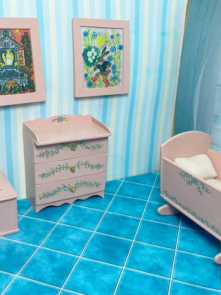 Doll furniture for a children's room. miniature dollhouse. 1:12.