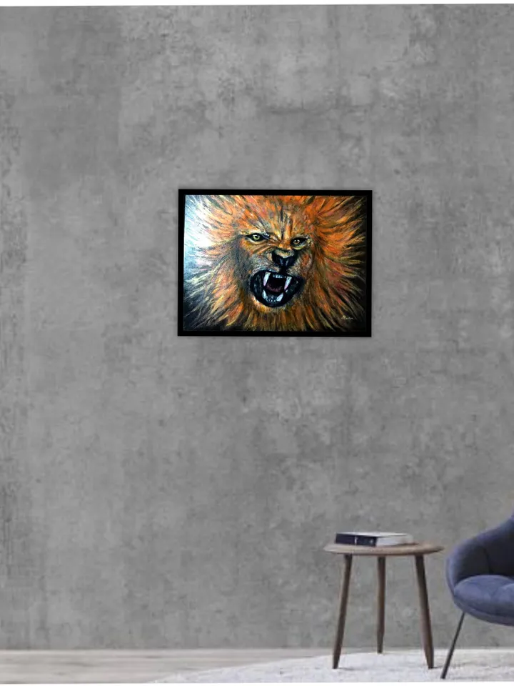 Lion painting ,roaring lion ,glow in the dark acrylic painting,canvas board,wall hanging,gift for him