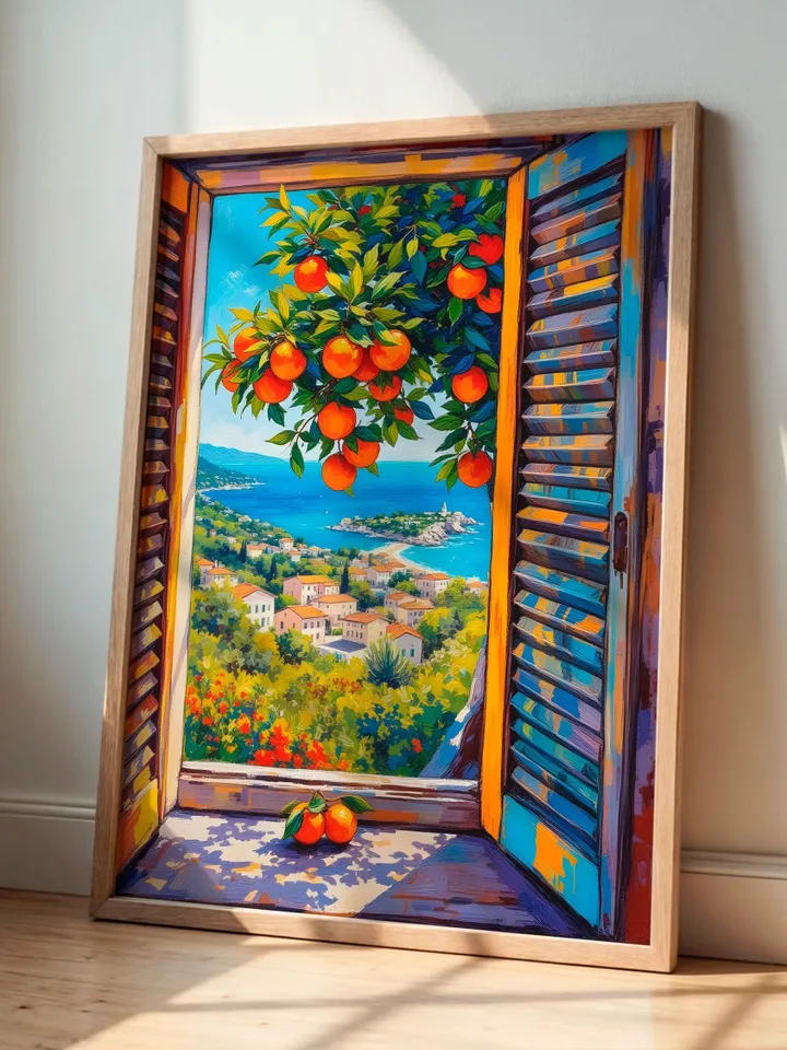 Henri Matisse Inspired Open Window Print Coastal Fauvist Painting Orange Tree View Modern Mediterranean Art Digital Poster Exhibition HMS1