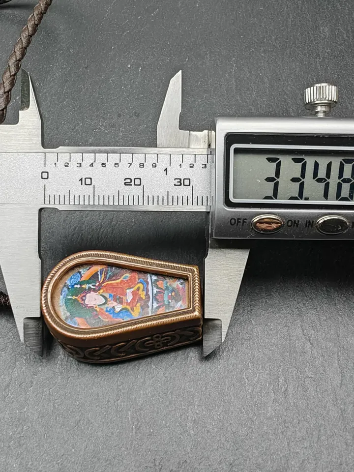 Gandhanra Antique Handmade Gau Ghau Shrine,Guru Rinpoche Gau Amulet, Mini Tibetan Buddhist Altar Amulet Pendant,Made of Red Copper