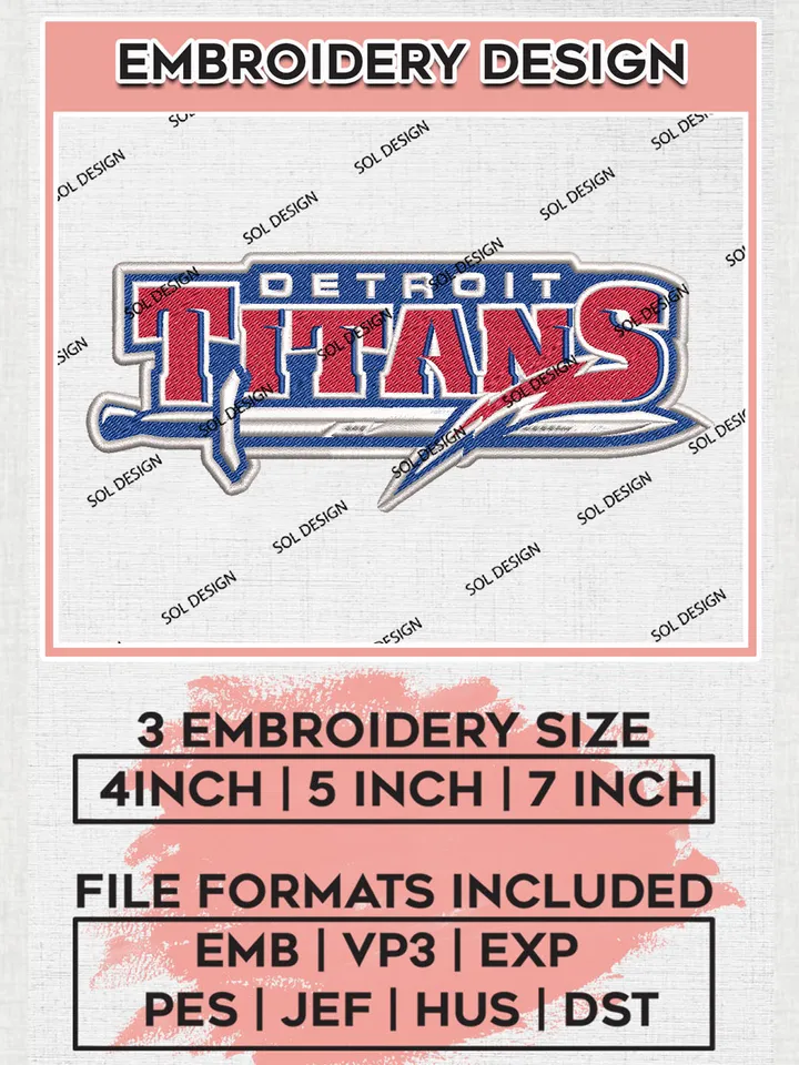 Detroit Mercy Titans NCAA Team Logo Embroidery Design Files, NCAA Detroit Mercy Titans Machine Embroidery, NCAA Teams, Game Day, 3 sizes, NCAA Machine embroidery designs, Digital Download