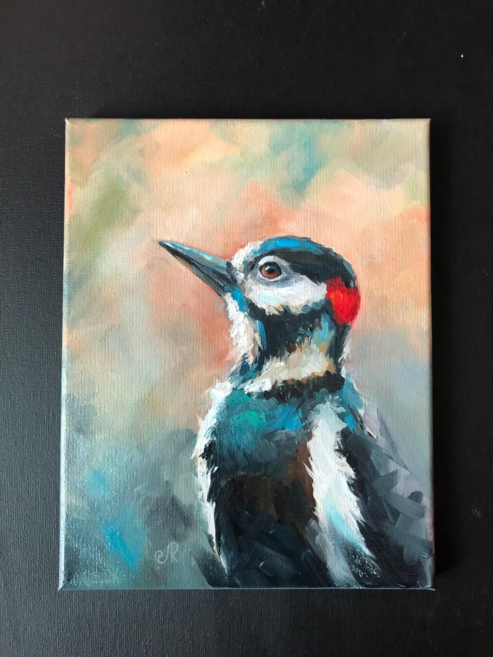 Birds Original Painting Woodpecker Wall Art Bird Oil Painting