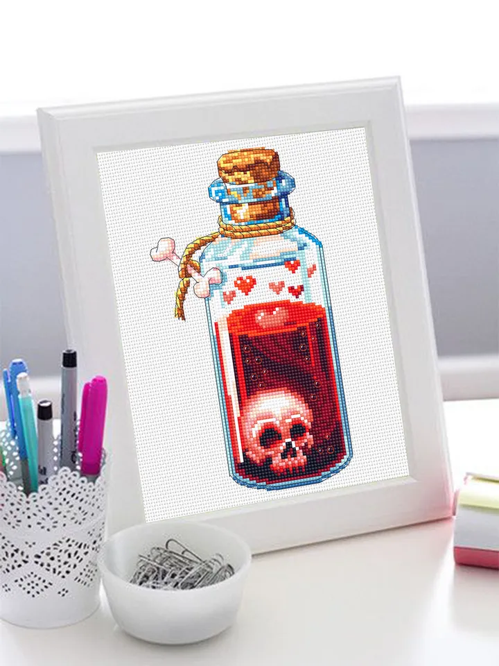Witch bottle cross stitch pattern download PDF Gothic cross stitch chart, Magic potion bottle, Skull embroidery PDF, Gothic halloween #H55