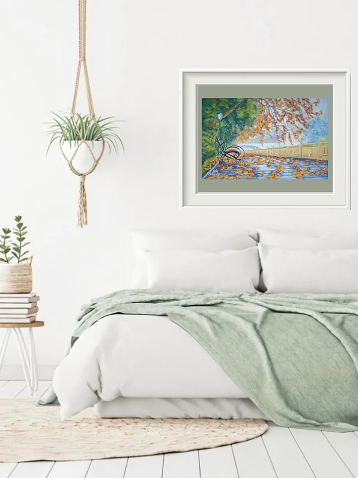 Fall Painting City Original Art Landscape Wall Art Autumn Soft Pastel Painting