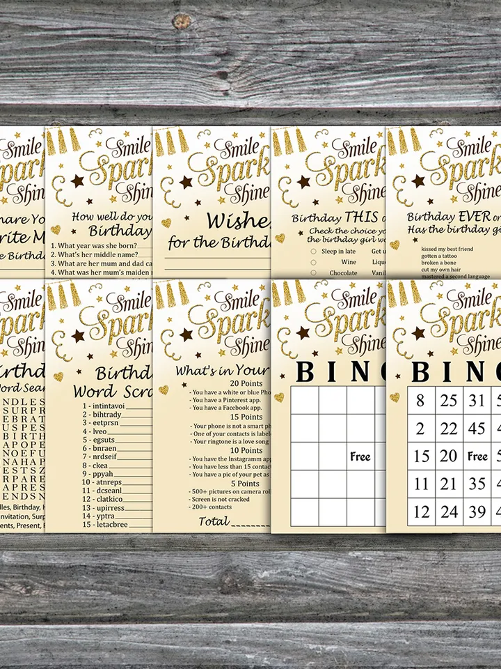 Sparkle and shine Birthday Party Games bundle,Adult birthday games package,Printable Birthday Games,INSTANT DOWNLOAD