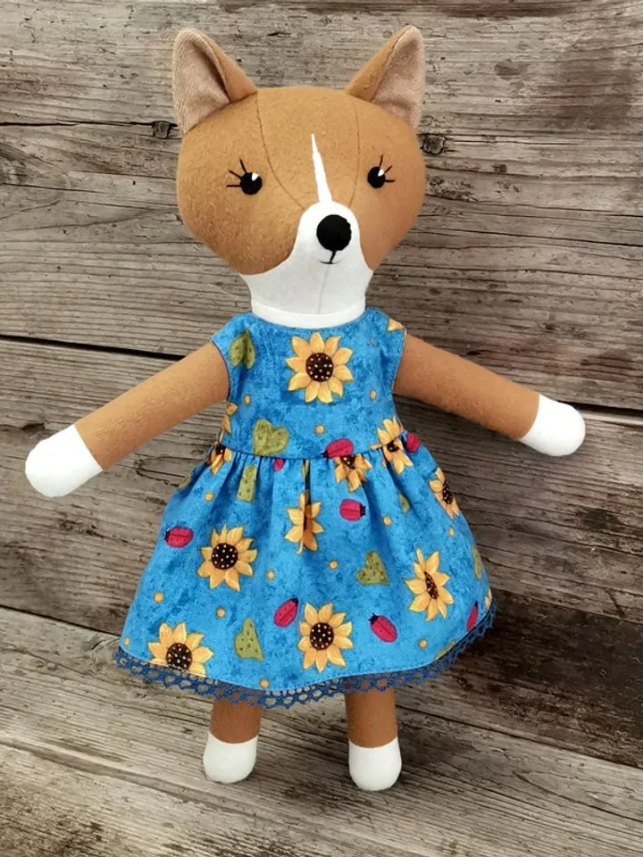Red dog girl, handmade stuffed toy, wool plush puppy doll, soft toy