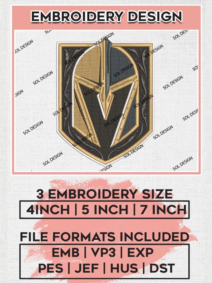 NHL Vegas Golden Knights Logo Embroidery Designs, NHL Vegas Golden Knights Team Logo Embroidery, Hockey Team Logo Emb Files, NHL Golden Knights, Machine embroidery Files, Digital Download